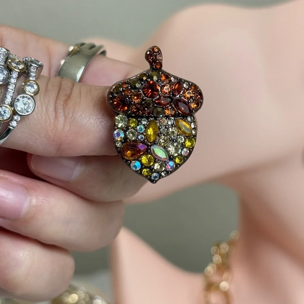 ⚜️❤️‍🔥 Elegant Multicolor Acorn Brooch 💎 - Picture 6 of 7